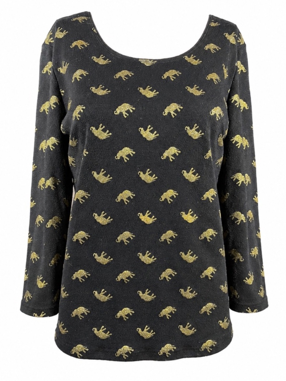 Metallic Gold Elephant Print 3/4 Sleeve Top Women’s M